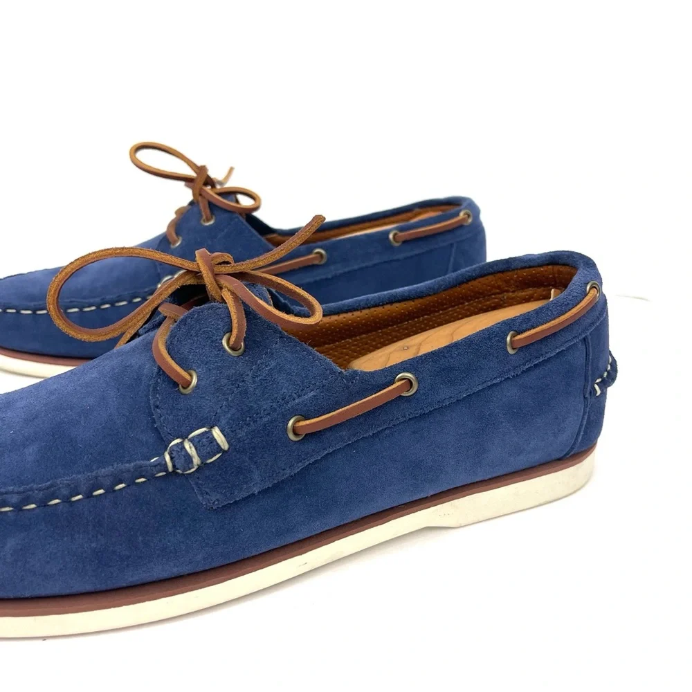 Allen Edmonds Blue Suede Boat Shoes with Tan Laces 12D